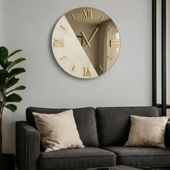 Orologi Da Parete Moderni-Selezionato da Mazzolaluce Orologio da parete rotondo 60cm marmo laminato specchio bronzo