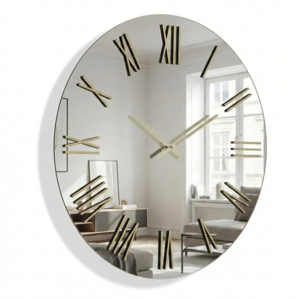 Orologi Da Parete Moderni-Selezionato da Mazzolaluce Orologio da parete rotondo effetto spechio numeri oro