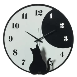 Orologi Da Parete Moderni-Selezionato da Mazzolaluce Orologio da parete rotondo gatto metallo nero