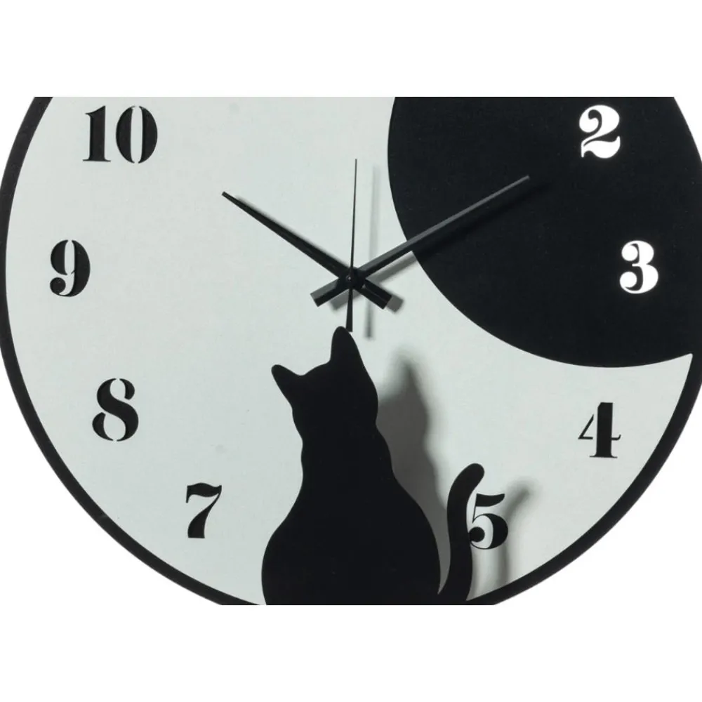 Orologi Da Parete Moderni-Selezionato da Mazzolaluce Orologio da parete rotondo gatto metallo nero