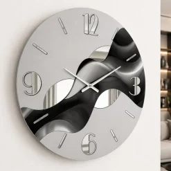 Orologi Da Parete Moderni-Selezionato da Mazzolaluce Orologio da parete rotondo moderno resina effetto marmorizzato foglia argento