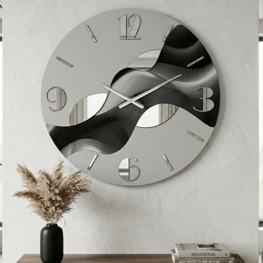 Orologi Da Parete Moderni-Selezionato da Mazzolaluce Orologio da parete rotondo moderno resina effetto marmorizzato foglia argento