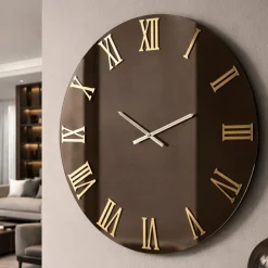 Orologi Da Parete Moderni-Selezionato da Mazzolaluce Orologio da parete specchio bronzo 60 cm numeri romani rotondo luxury