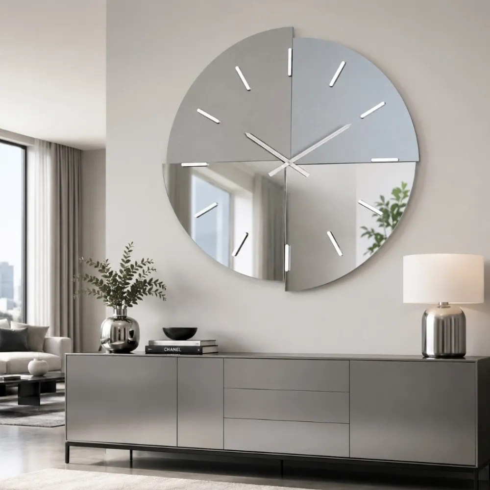 Orologi Da Parete Moderni-Selezionato da Mazzolaluce Orologio da parete specchio fume lucido e satinato 80 cm design moderno per soggiorno