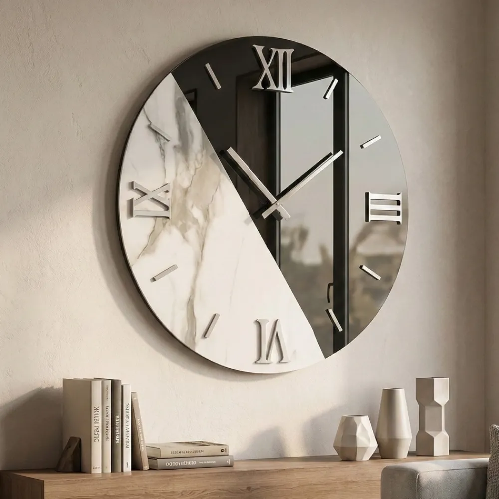 Orologi Da Parete Moderni-Selezionato da Mazzolaluce Orologio da parete tondo 60cm design specchio fume marmo laminato