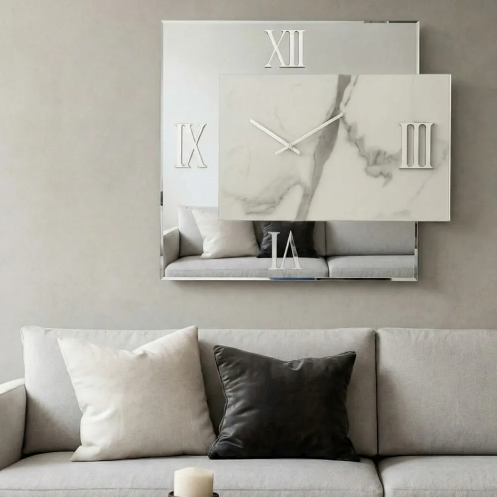 Orologi Da Parete Moderni-Selezionato da Mazzolaluce Orologio da parete 60x70cm specchio chiaro e finitura effetto marmo