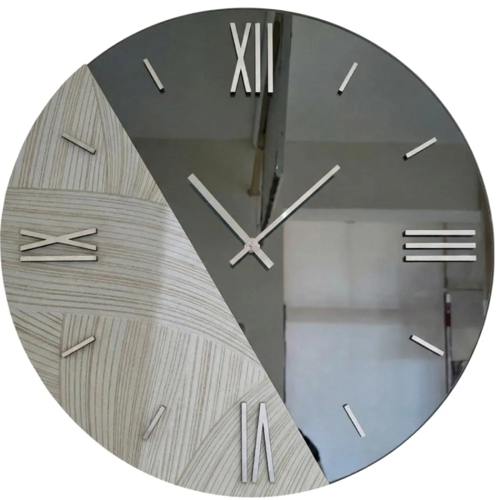 Orologi Da Parete Moderni-Selezionato da Mazzolaluce Orologio design da parete 80cm rotondo specchio fume carta da parati