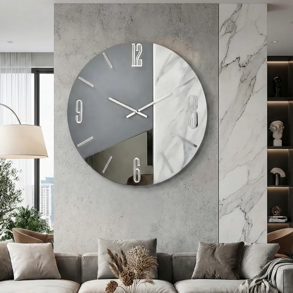 Orologi Da Parete Moderni-Selezionato da Mazzolaluce Orologio design moderno 80cm resina effetto marmo-vetro-legno