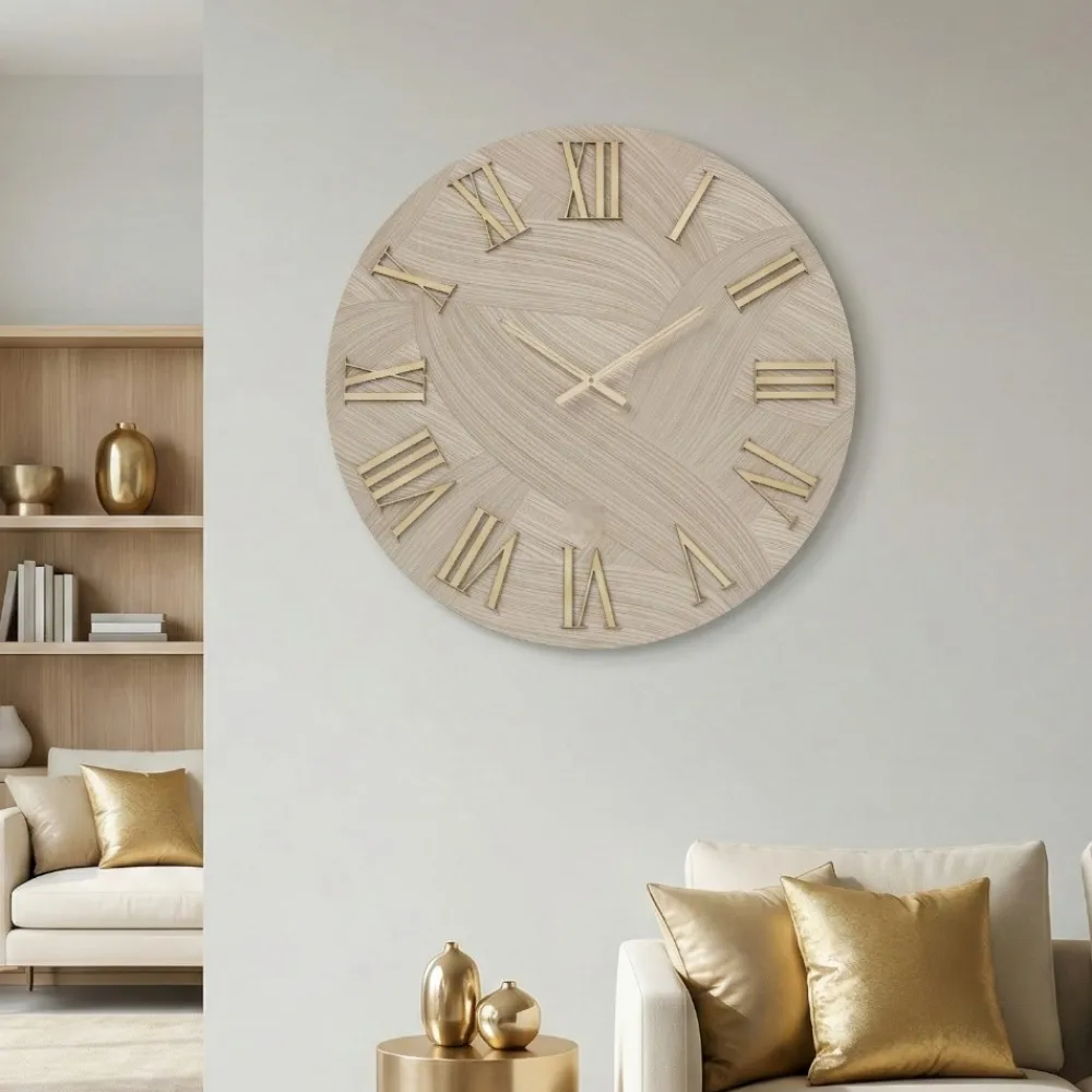 Orologi Da Parete Moderni-Selezionato da Mazzolaluce Orologio di grandi dimensioni 80cm tondo con carta da parati oro