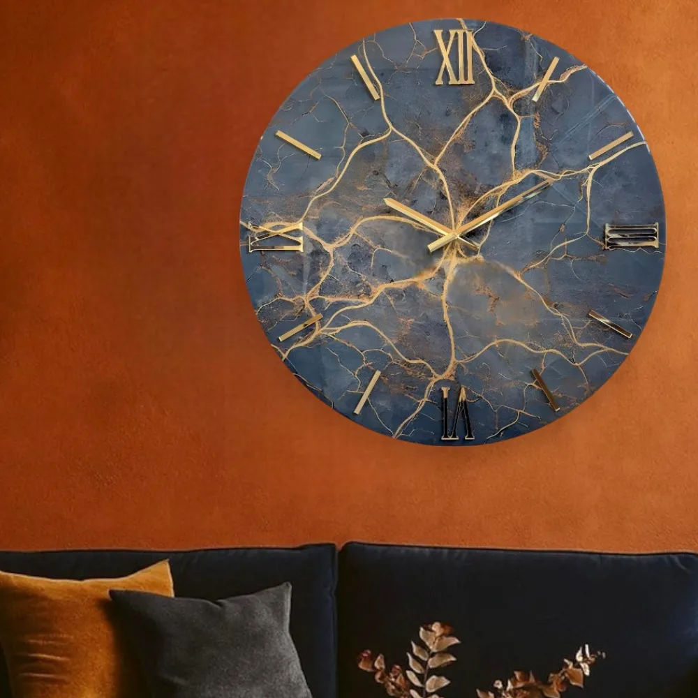 Orologi Da Parete Moderni-Selezionato da Mazzolaluce Orologio effetto marmo da muro moderno venature oro 60cm