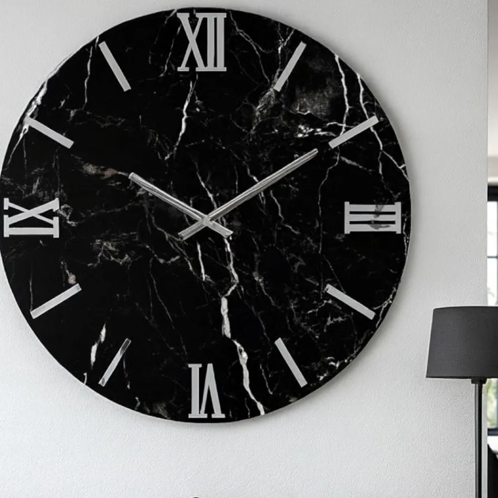 Orologi Da Parete Moderni-Selezionato da Mazzolaluce Orologio effetto marmo nero 80cm da parete design moderno