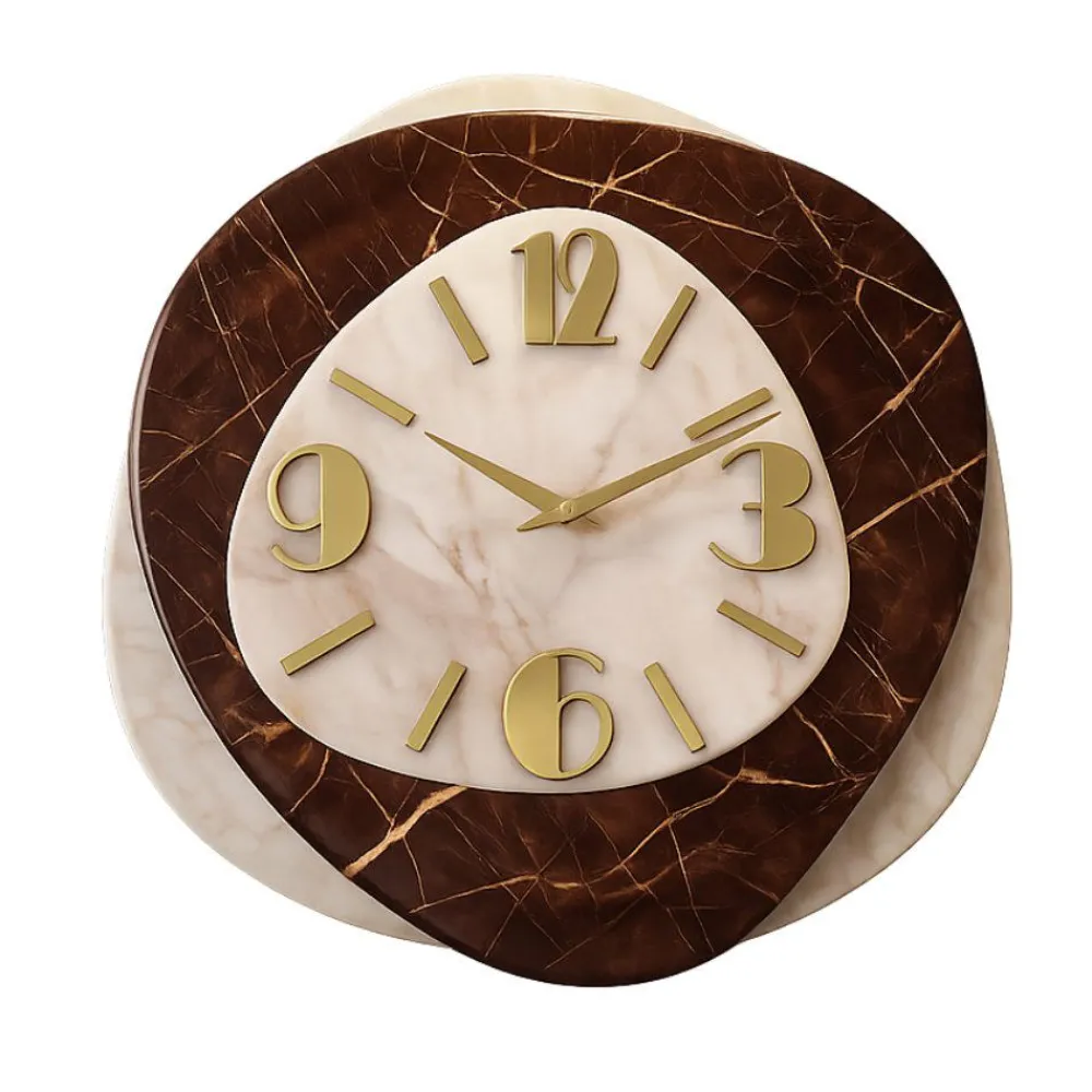 Orologi Da Parete Moderni-Selezionato da Mazzolaluce Orologio in resina da parete effetto marmo dettagli foglia oro