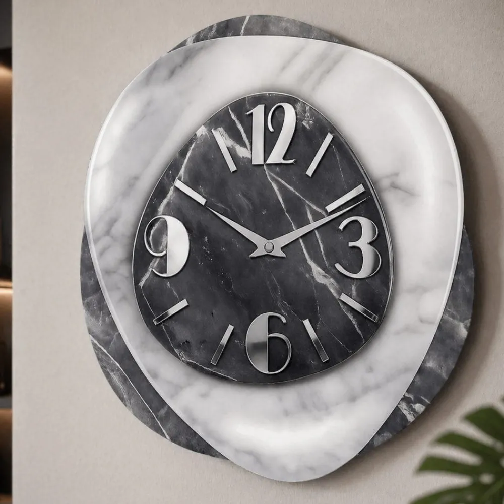 Orologi Da Parete Moderni-Selezionato da Mazzolaluce Orologio in resina moderno da parete effetto marmo grigio