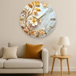 Orologi Da Parete Moderni-Selezionato da Mazzolaluce Orologio in resina moderno per parete 60cm fiore foglia oro cristalli