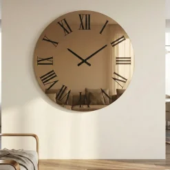 Orologi Da Parete Moderni-Selezionato da Mazzolaluce Orologio in vetro bronzo 60cm da parete rotondo numeri romani
