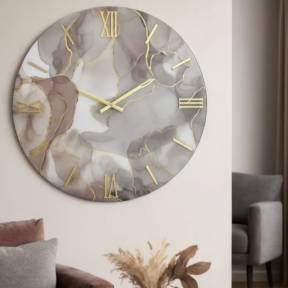 Orologi Da Parete Moderni-Selezionato da Mazzolaluce Orologio lilly 80cm tondo per parete effetto marmo particolare