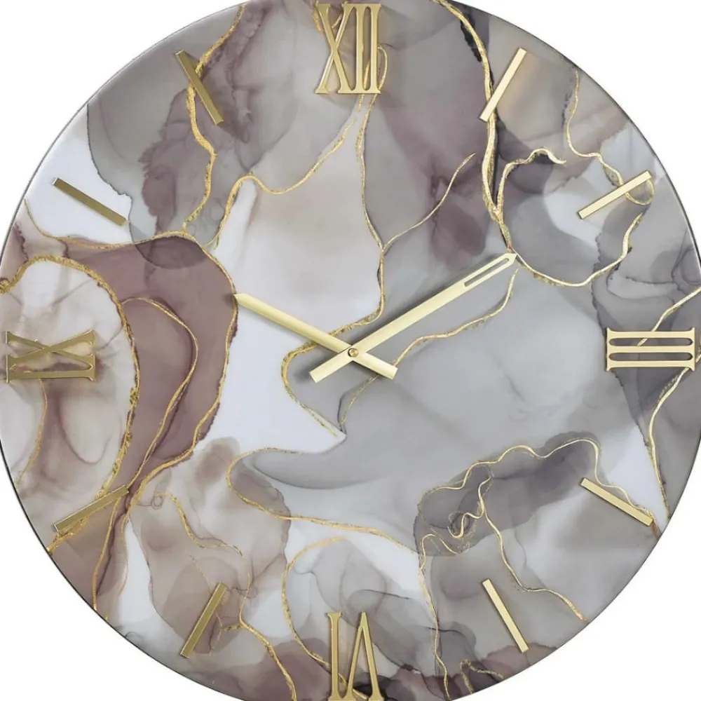 Orologi Da Parete Moderni-Selezionato da Mazzolaluce Orologio lylly 60cm tondo da parete effetto marmo particolare oro