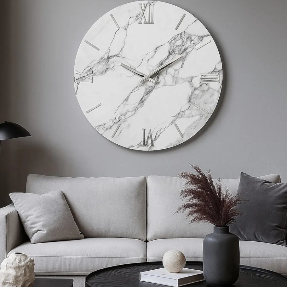 Orologi Da Parete Moderni-Selezionato da Mazzolaluce Orologio mabby moderno 60cm da parete effetto marmo bianco