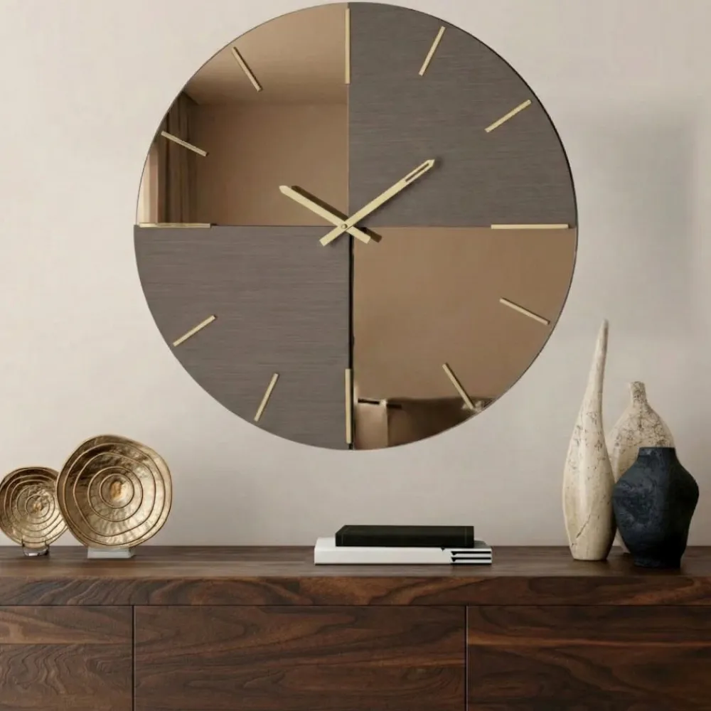Orologi Da Parete Moderni-Selezionato da Mazzolaluce Orologio mistica tondo 60cm da muro vetro bronzo design moderno