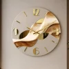 Orologi Da Parete Moderni-Selezionato da Mazzolaluce Orologio moderno a muro resina effetto marmorizzato foglia oro 50cm