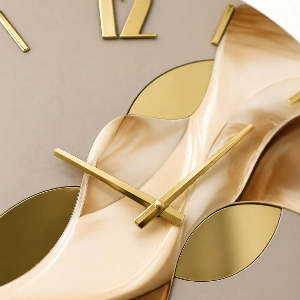 Orologi Da Parete Moderni-Selezionato da Mazzolaluce Orologio moderno a muro resina effetto marmorizzato foglia oro 50cm