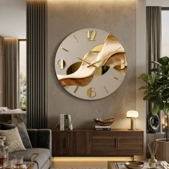 Orologi Da Parete Moderni-Selezionato da Mazzolaluce Orologio moderno a muro resina effetto marmorizzato foglia oro 50cm