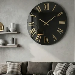 Orologi Da Parete Moderni-Selezionato da Mazzolaluce Orologio moderno a parete 80cm effetto specchio fume' dettagli oro