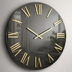 Orologi Da Parete Moderni-Selezionato da Mazzolaluce Orologio moderno a parete 80cm effetto specchio fume' dettagli oro