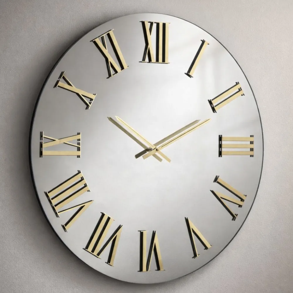 Orologi Da Parete Moderni-Selezionato da Mazzolaluce Orologio moderno a parete effetto specchio numeri oro