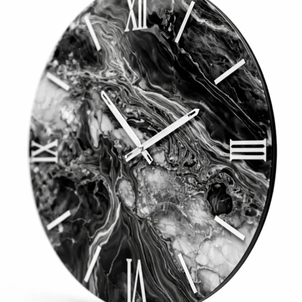 Orologi Da Parete Moderni-Selezionato da Mazzolaluce Orologio moderno a parete nero e argento rotondo numeri romani 60cm