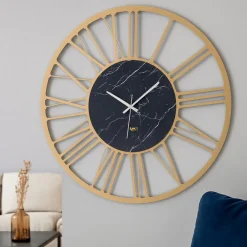 Orologi Da Parete Moderni-Selezionato da Mazzolaluce Orologio moderno a parete oro effetto marmo nero rotondo 90cm