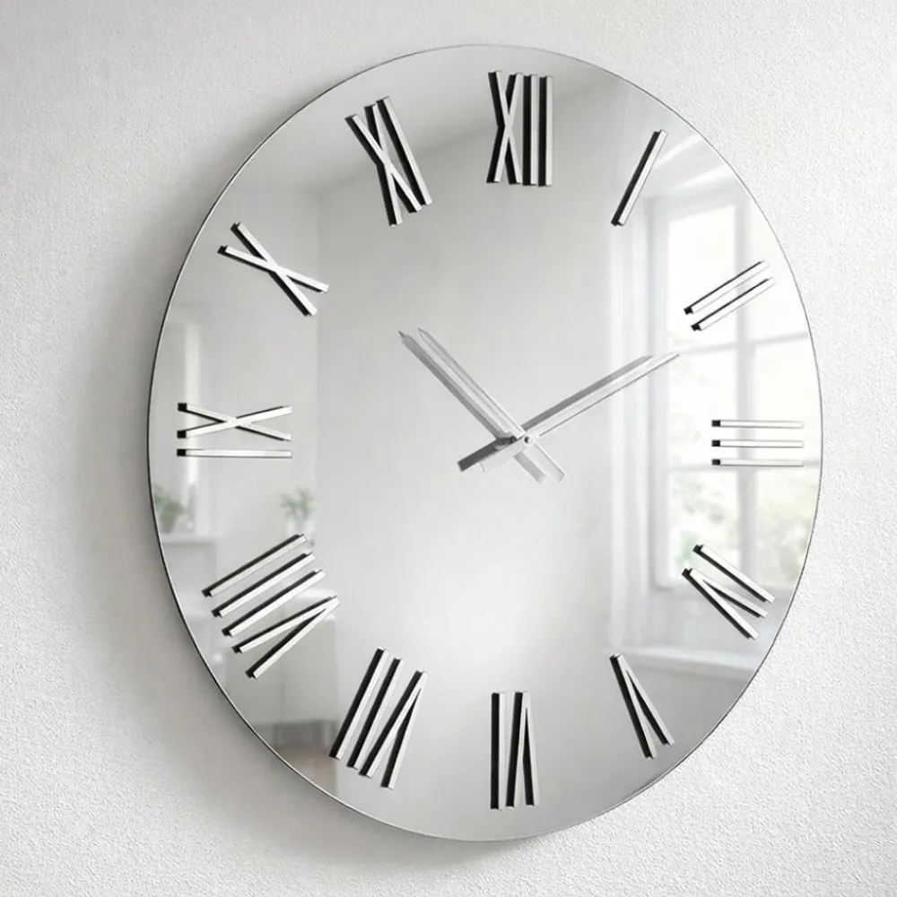 Orologi Da Parete Moderni-Selezionato da Mazzolaluce Orologio moderno a parete rotondo 80cm specchio chiaro