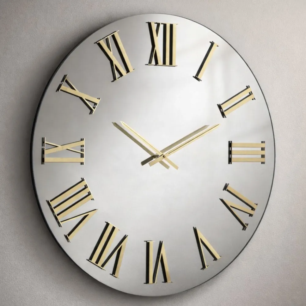 Orologi Da Parete Moderni-Selezionato da Mazzolaluce Orologio moderno a parete tondo 60cm effetto specchio chiaro