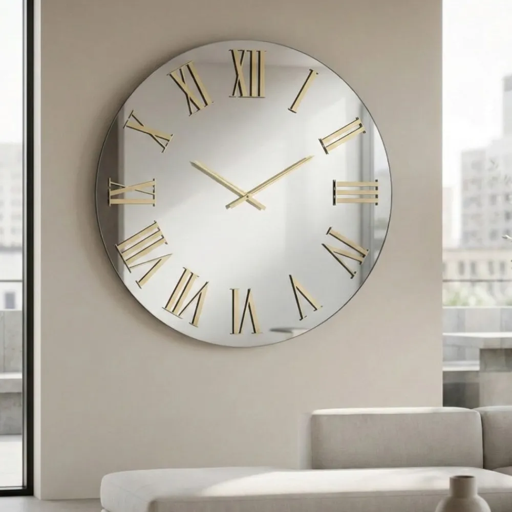 Orologi Da Parete Moderni-Selezionato da Mazzolaluce Orologio moderno a parete tondo 60cm effetto specchio chiaro