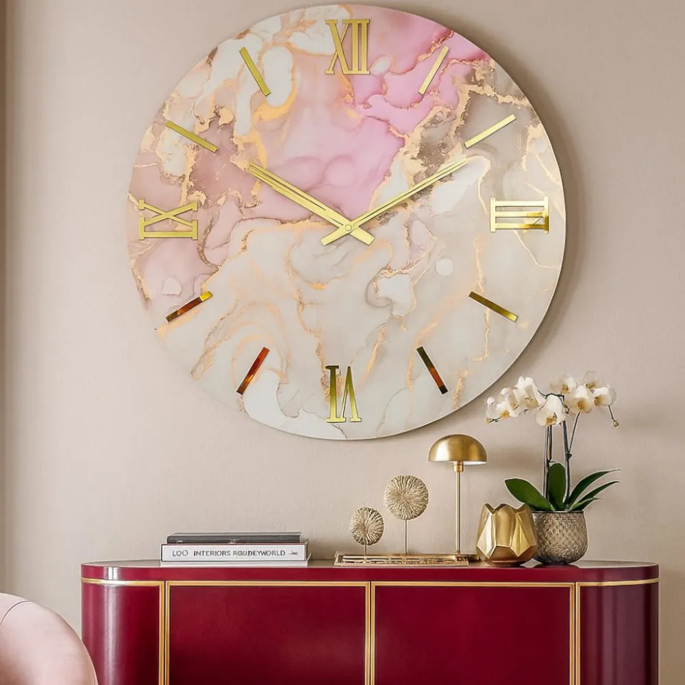 Orologi Da Parete Moderni-Selezionato da Mazzolaluce Orologio moderno 80cm da parete effetto marmo rosa oro