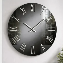 Orologi Da Parete Moderni-Selezionato da Mazzolaluce Orologio moderno 80cm in specchio fume' numeri romani foglia argento