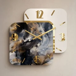 Orologi Da Parete Moderni-Selezionato da Mazzolaluce Orologio moderno da parete in resina effetto marmo dettagli foglia oro
