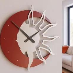 Orologi Da Parete Moderni-Selezionato da Mazzolaluce Orologio 60 moderno da parete legno colore rosso rubino grigio