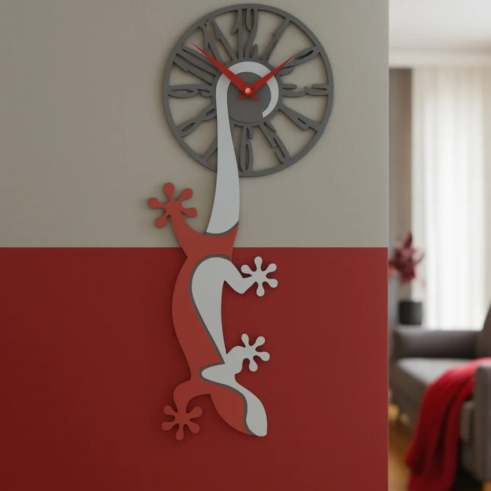 Orologi Da Parete Moderni-Selezionato da Mazzolaluce Orologio moderno da parete legno grigio rosso rubino