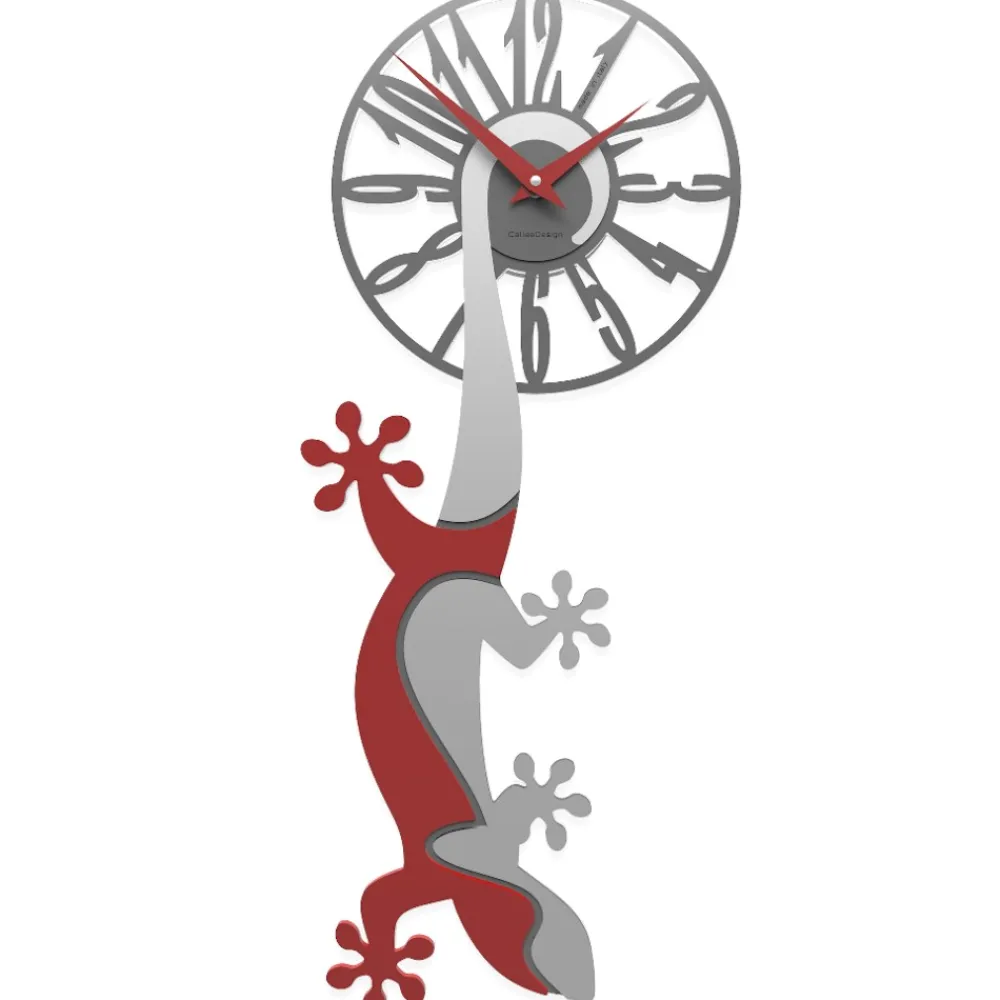 Orologi Da Parete Moderni-Selezionato da Mazzolaluce Orologio moderno da parete legno grigio rosso rubino