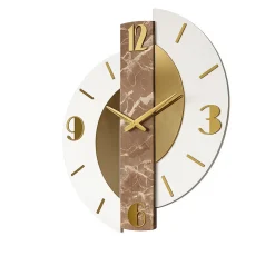Orologi Da Parete Moderni-Selezionato da Mazzolaluce Orologio moderno da parete resina effetto marmo beige dettagli foglia oro