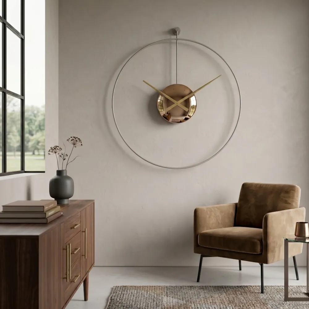 Orologi Da Parete Moderni-Selezionato da Mazzolaluce Orologio moderno da parete tortora rotondo effetto specchio bronzo 60cm