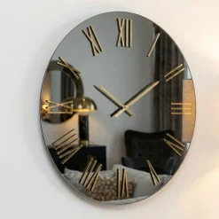 Orologi Da Parete Moderni-Selezionato da Mazzolaluce Orologio moderno per parete effetto specchio fume' dettagli oro