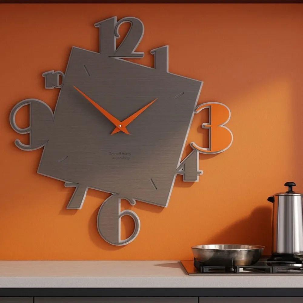 Orologi Da Parete Moderni-Selezionato da Mazzolaluce Orologio moderno per parete numeri in legno arancione