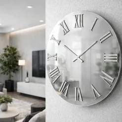 Orologi Da Parete Moderni-Selezionato da Mazzolaluce Orologio moderno per parete rotondo 80cm effetto specchio chiaro