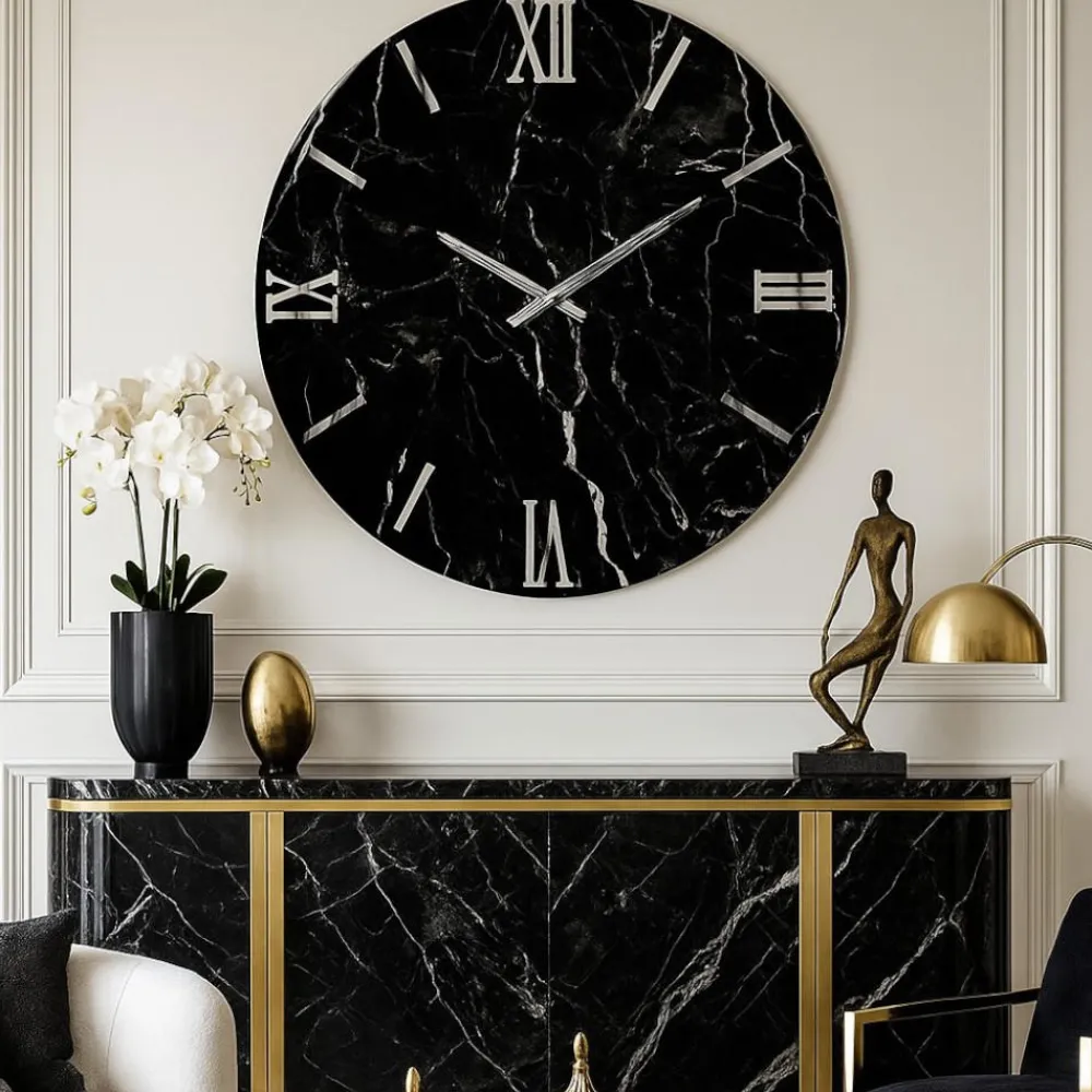 Orologi Da Parete Moderni-Selezionato da Mazzolaluce Orologio nero effetto marmo 100cm grandi dimensioni design moderno