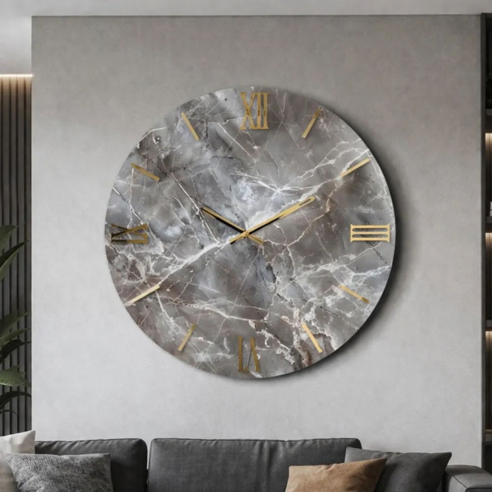 Orologi Da Parete Moderni-Selezionato da Mazzolaluce Orologio particolare da parete rotondo effetto marmo e oro 60cm