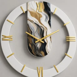 Orologi Da Parete Moderni-Selezionato da Mazzolaluce Orologio particolare da parete rotondo effetto marmorizzato dettagli oro 50cm