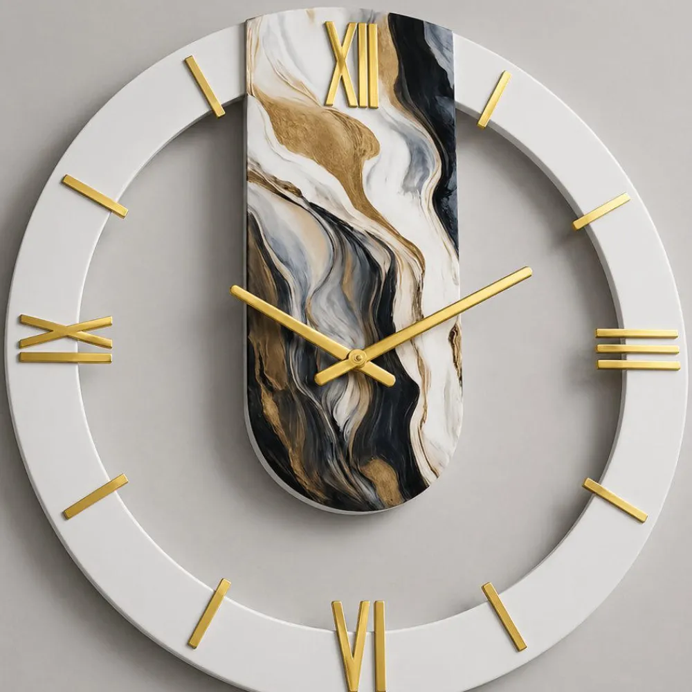 Orologi Da Parete Moderni-Selezionato da Mazzolaluce Orologio particolare da parete rotondo effetto marmorizzato dettagli oro 50cm
