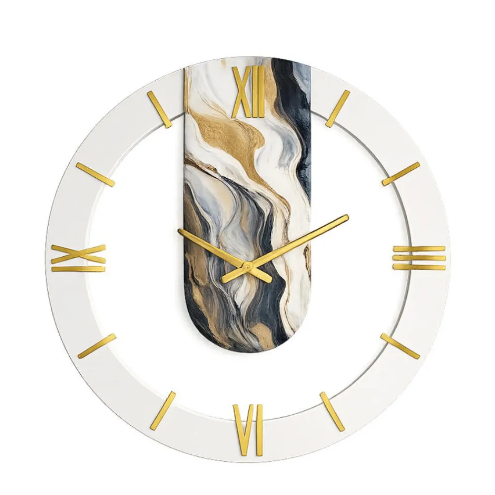Orologi Da Parete Moderni-Selezionato da Mazzolaluce Orologio particolare da parete rotondo effetto marmorizzato dettagli oro 50cm